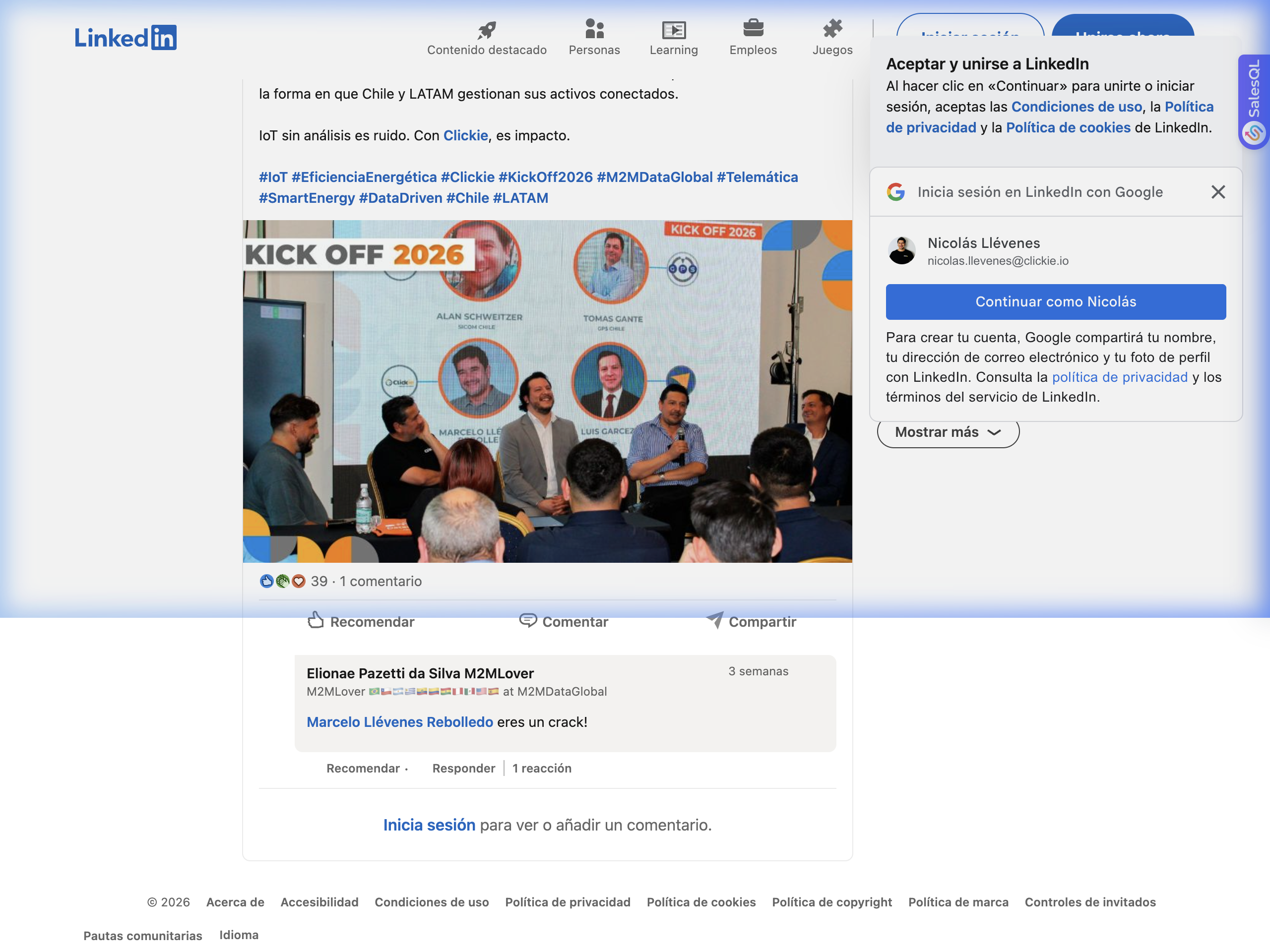 Marcelo Llévenes en Sales Kick-Off 2026 de M2MDataGlobal